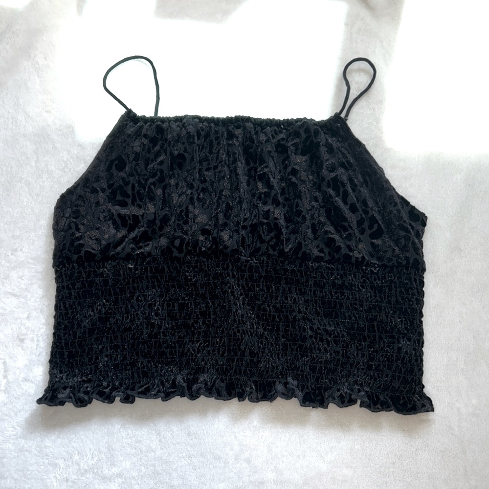 west of melrose black tank top, velvet pattern, size M